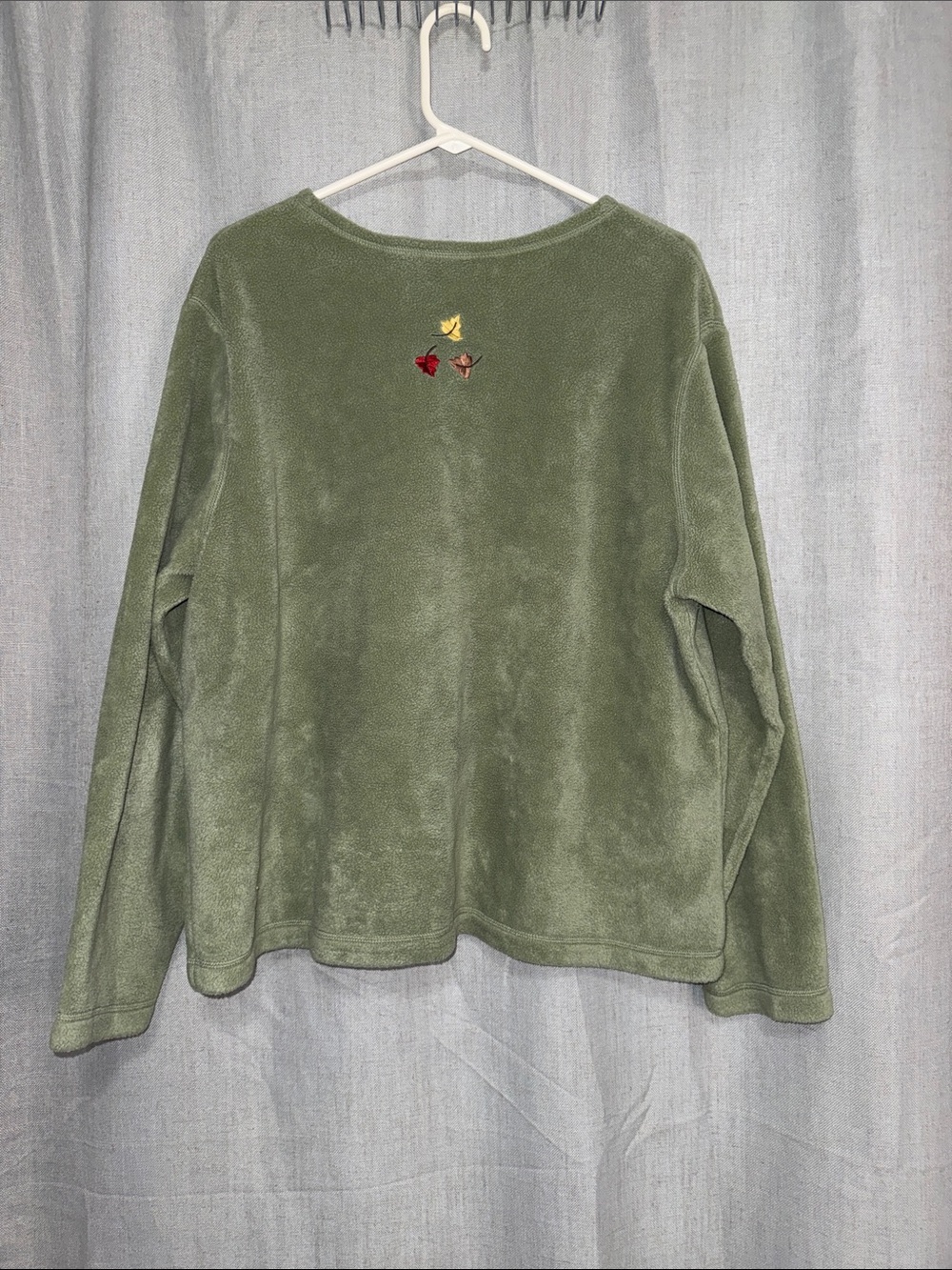 Vintage 90s Croft & Barrow Autumn Fleece Cardigan Sweater Sage Green Embroidered - Picture 6 of 14